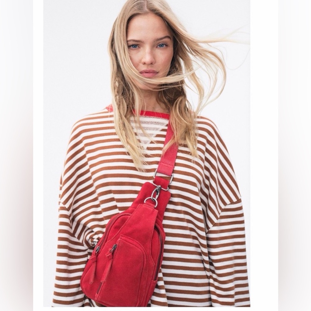 Free People Classic Oversized Striped Crewneck Sweatshirt we the free - Picture 2 of 4